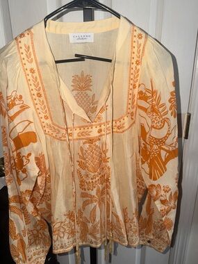 Calypso St. Barth Cream Tunic with Orange Botanical Print
